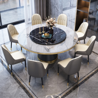 藤印象轻奢大理石餐桌椅组合现代简约带转盘圆桌饭桌家用小户型岩板歺桌