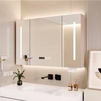 理线家奶油风实木智能浴室镜柜挂墙式卫生间浴室镜子洗手间置物架储物柜