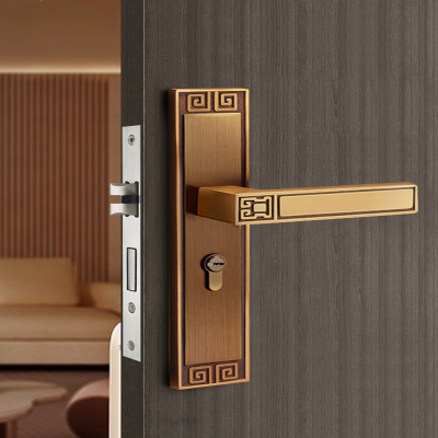 理线家新中式门锁卧室房门锁具家用房间室内木门锁对开磁吸门把手