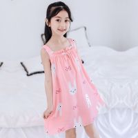 女童睡裙棉绸女孩睡衣短袖夏季中大童吊带连衣裙人造棉家居服薄款 臻依缘