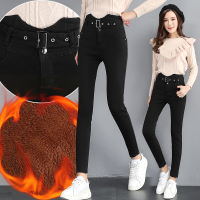 凡裔黑色牛仔裤女加绒2018秋冬季加厚学生韩版高腰显瘦bf小脚紧身铅笔裤