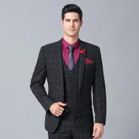 报喜璐西服套装男2018秋装男士格子西装三件套商务绅士职业正装修身小西装伴郎新郎结婚礼服潮男