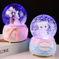 透明水晶球音乐盒雪花玻璃圆球米魁儿童节生日女生梦幻八音盒摆件