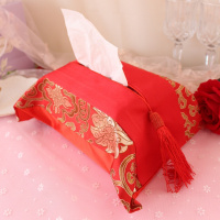 米魁结婚婚庆用品中国风锦缎餐纸巾盒套创意中式布艺婚房装饰抽纸盒套 锦缎纸巾盒套1个（不含纸巾）