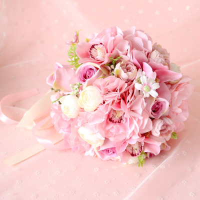 米魁结婚用品韩式新娘仿真手捧花欧式伴娘森系捧花婚礼花束玫瑰牡丹花 白色