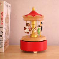 旋转木马木质米魁音乐盒天空之城八音盒生日六一儿童节 上下升降旋转木马