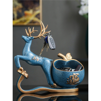 创意现代轻奢麋鹿装饰品摆件门口鞋柜玄关钥匙收纳盒乔迁新居礼品