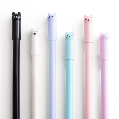 10支 创意文具 可爱卡通摆尾猫咪中性笔 学生用0.5全针管黑色水笔 随机发货