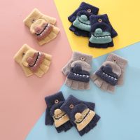 儿童手套冬季保暖男女公主宝宝半指翻盖手套可爱小孩学生写字卡通