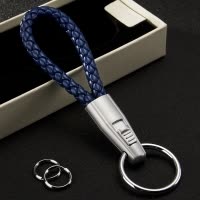 新款PU编织绳钥匙扣男士女士情侣创意汽车钥匙链挂件 蓝色 抖音
