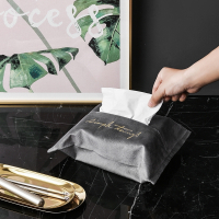 闪电客纸巾盒ins家用客厅北欧丝绒刺绣布艺抽纸收纳盒车载桌面纸巾套袋 黑色