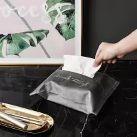 闪电客纸巾盒ins家用客厅北欧丝绒刺绣布艺抽纸收纳盒车载桌面纸巾套袋 黑色