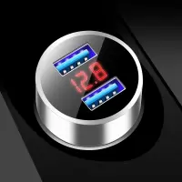  3.1A多功能一拖二车载充电器12V24V点烟器插头双usb接口电压实时监控颜 新款车充