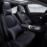 奔驰c260lc200l glc260 e300 e260l四季全包围定制专用真皮座椅套 黑色皮革-豪华版