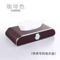 车载纸巾盒多功能车内纸抽盒创意餐巾车用抽纸盒可爱汽车用品座式 咖啡色(带停车牌+时钟)送纸巾*1+防滑垫*1
