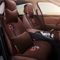 汽车坐垫冬季仿羊毛绒三件套冬天保暖座垫套单片短毛绒车垫子 豪华版-咖色