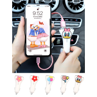 卡通汽车一拖三手机闪电客数据线女车载充电器点烟器可爱快充线转换插头