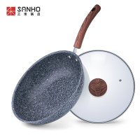 中餐厅款麦饭石炒锅LC30F2不粘锅炒菜锅木纹手柄燃气电磁炉通用