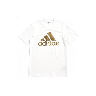 阿迪达斯Adidas 金色logo印花运动圆领美式复古短袖 正肩袖 T恤 男款 白色 休闲百搭 个性潮流 FN1736