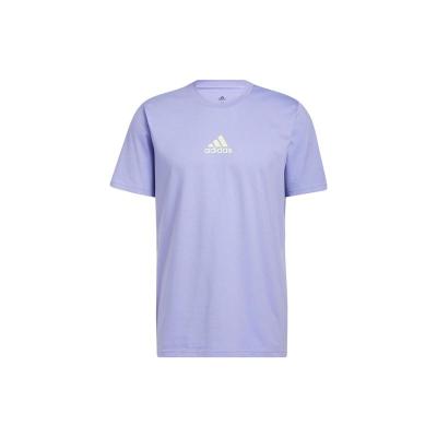 阿迪达斯Adidas 小Logo背面图案印花圆领短袖 正肩袖T恤 男款 淡紫色 休闲百搭 个性潮流 HE2338