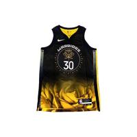 NIKE NBA 金色莲花撞色V领Logo印花城市版篮球背心T恤SW球迷版 22-23赛季勇士队库里 30号情侣款黑金色