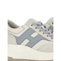 霍根(Hogan)灰绒面革皮革拼接系带logo装饰运动女跑鞋