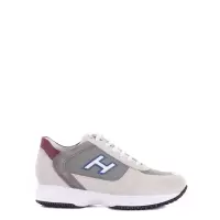 霍根(Hogan)男士跑鞋奶油灰绒面皮革织物拼接橡胶底透气舒适运动