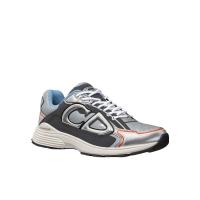 迪奥(Dior)男士休闲跑步鞋灰色网眼拼接小牛皮低帮系带运动鞋