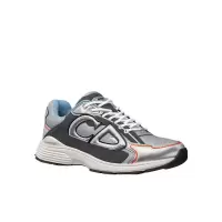 迪奥(Dior)男士休闲跑步鞋灰色网眼拼接小牛皮低帮系带运动鞋