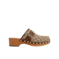 古驰(GUCCI)米色乌木GG帆布拼棕色皮革金色马衔扣低跟橡胶底休闲