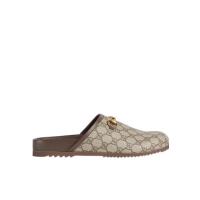 古驰(GUCCI)米色乌木色GGSupreme帆布皮革拼接金色硬件休闲穆勒鞋