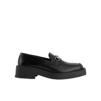 古驰(GUCCI)男款户外休闲鞋黑色皮革马衔扣钯色五金件低跟乐福鞋