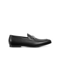 古驰(GUCCI)银色马衔扣装饰GG皮革乐福鞋男款休闲鞋户外百搭配皮