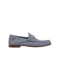 古驰(GUCCI)男士户外休闲鞋银色五金马衔扣绒面革内里皮革底乐福