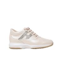 霍根(Hogan)高帮系带运动鞋女款皮革鞋面橡胶底闪钻H字母装饰跑鞋