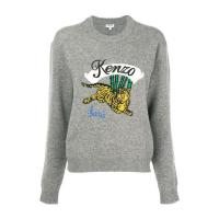 高田贤三(Kenzo)女款老虎嵌花羊毛针织衫百搭舒适罗纹收口休闲套