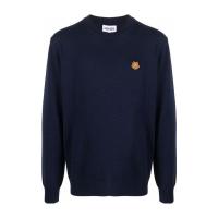 高田贤三(Kenzo)羊毛套衫海军蓝男士运动卫衣经典Tiger图案圆领长