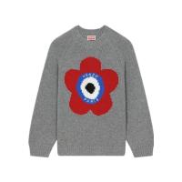 高田贤三(Kenzo)羊毛毛衣女长袖圆领嵌花徽标罗纹下摆舒适百搭运