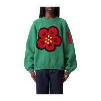 高田贤三(Kenzo)女运动套头毛衣圆领罗纹针织花卉图案百搭配饰休