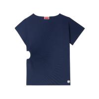 高田贤三(Kenzo)女短袖T恤压褶不规则剪裁船形领侧缝镂空运动百搭