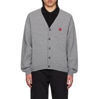 高田贤三(Kenzo)羊毛运动开衫男款罗纹针织Y领胸前徽标贴饰时尚百