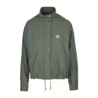 高田贤三(Kenzo)军绿色短款夹克女式高领老虎图案抽绳下摆户外休