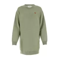 高田贤三(Kenzo)绿色羊毛套头衫女款圆领长袖胸口贴牌设计运动休