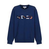 高田贤三(Kenzo)墨蓝色圆领长袖纯棉针织毛衣男运动休闲套头衫正