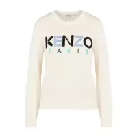 高田贤三(Kenzo)白色针织套衫女长袖圆领刺绣休闲套头衫运动卫衣