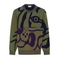 高田贤三(Kenzo)绿色纯棉圆领长袖印花套衫男运动卫衣保暖休闲百