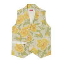 高田贤三(Kenzo)无袖马甲女运动卫衣套头衫和服风格亚麻混纺可调