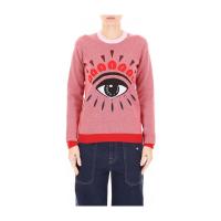 高田贤三(Kenzo)女款羊毛棉材质圆领针织衫红色休闲百搭配色眼睛