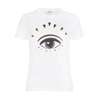 高田贤三(Kenzo)白色大眼睛印花圆领T恤棉质舒适百搭休闲女士套头