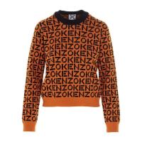 高田贤三(Kenzo)棕色经典logo提花针织套头衫女运动卫衣圆领长袖